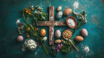 Artisanal Holy Thursday Narrative Rustic Wooden Cross and Organic Easter Eggs - Seasonal Storytelling for Mindful Culinary Traditions and Spiritual Wellness Design