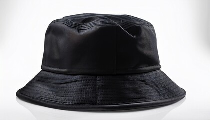 black mohair fabric bucket hat on white background