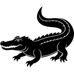 Crocodile Silhouette Vector Black and White Drawing Illustration