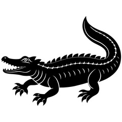 Crocodile Silhouette Vector Black and White Drawing Illustration