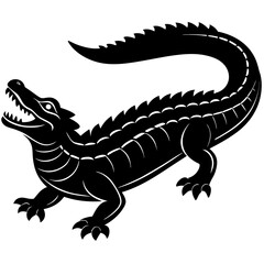Crocodile Silhouette Vector Black and White Drawing Illustration