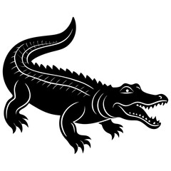 Crocodile Silhouette Vector Black and White Drawing Illustration