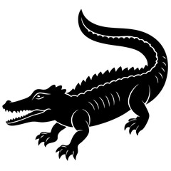 Crocodile Silhouette Vector Black and White Drawing Illustration