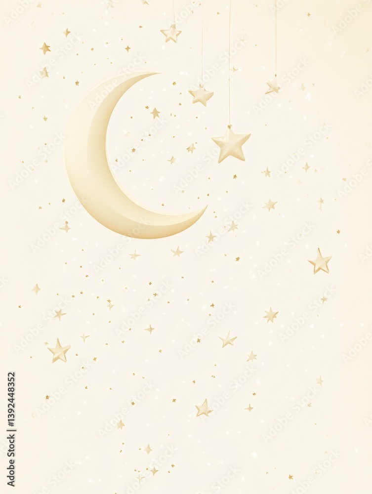 Poster dreamy creamy background with subtle dotted stars and moon providing perfect space for creative text