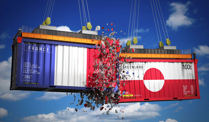 Cargo containers with flags of France and Greenland - 3D illustration
