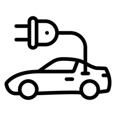 Electric car with charging plug line icon, Eco energy concept. Vector graphics. Automobile sign on white background, style mobile or design.