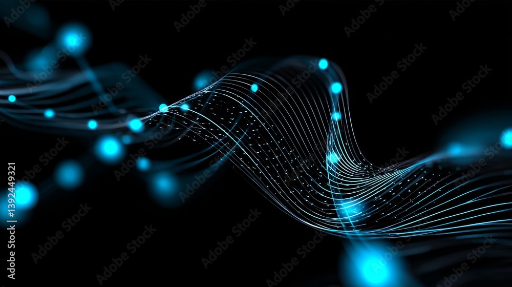 Poster High tech technology features a geometric and connection system set against a digital data abstract background