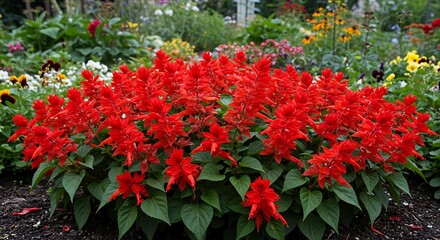 Vibrant Red Salvia Blooms in a Summer Garden AI Generated