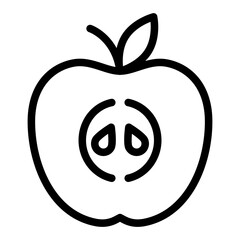 Cutted slice apple line icon, fresh fruits concept. Vector graphics. Apple with leaf sign on white background, style mobile or design.