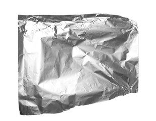 Aluminum wrinkled foil scrap isolated on white background, clipping path