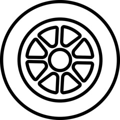 Obraz premium Wheel tires icon in line. Black rubber wheel tire disks auto service isolated on transparent background