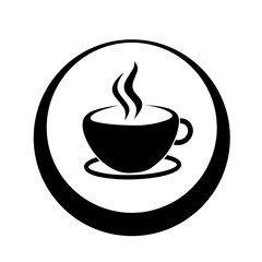 Cup of coffee tea with steam icon in black simple design on an isolated background. Coffee cup icon.