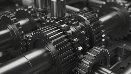 Fototapeta premium Close-Up View of Industrial Mechanical Gears in Automotive Engine,Background,Wallpaper