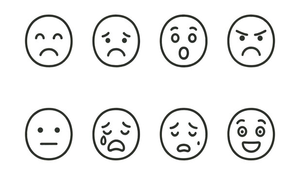 Minimalist linear emotions icon set: expressive emoji faces collection