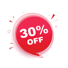30 percent off banner, announcement design speech bubble icon. vector graphic design template.