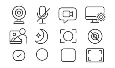 Video conference icons set: linear style for communication tools