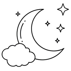 Crescent Moon Line Art Vector Illustration

