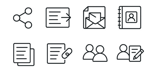 Linear communication icons set: email, contacts, messaging, documents