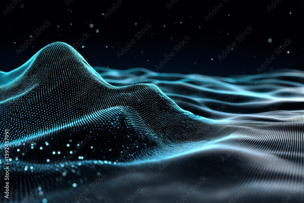 Poster The abstract net lines of the technology pattern are adorned with small dots on every line and have a blue neon type style