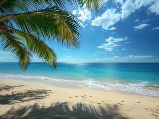 Obraz premium Summer Beach Scene with Palm Tree Shadow