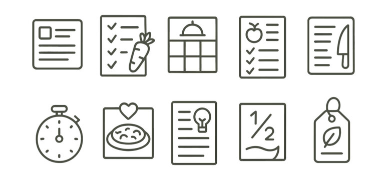 Nutrition and meal planning icon set - linear style for menu and diet design