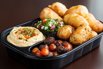 Assortment of Middle Eastern Appetizers in Black Tray