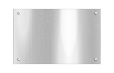 Silver plate. Metal plaque mockup. Steel frame. Vector rectangle.