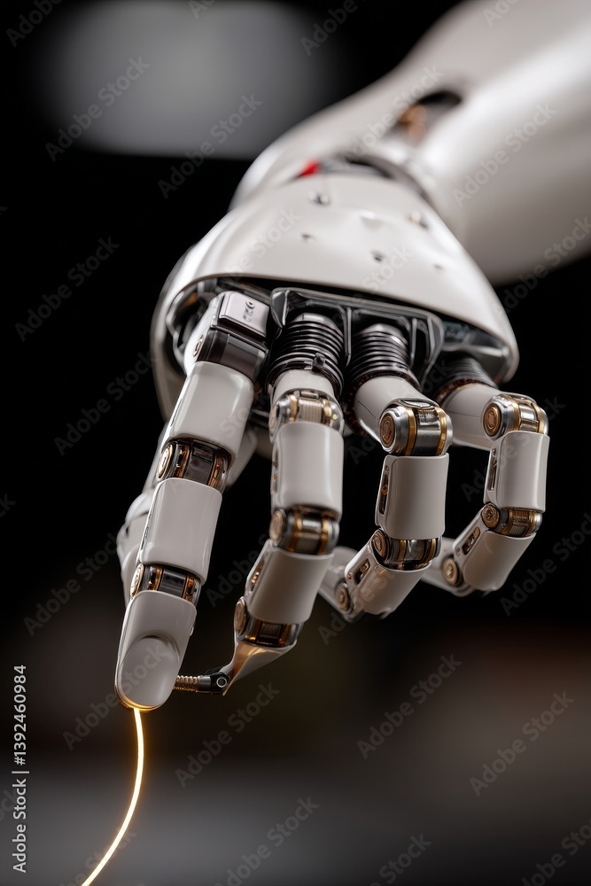 Poster high-quality image of an android or ai hand interacting with an abstract network