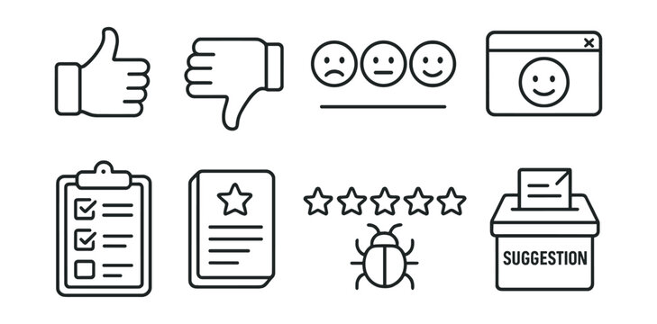 Customer feedback icons set - linear style for user experience designs
