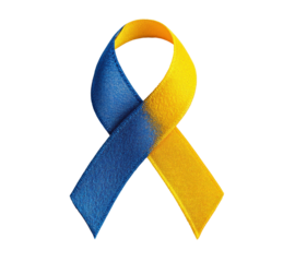 Yellow and blue ribbon symbolizing hope and unity for Ukraine support, cut out