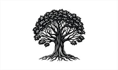 Naklejka premium Solitary Detailed Tree Illustration Art