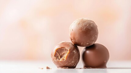Fototapeta premium Delicate chocolate truffles stacked on a white surface