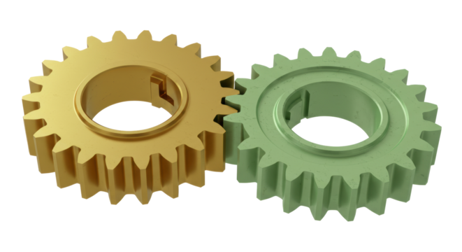 Isolated Gears with golden and green colors