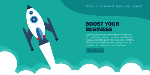 Boost your business landing page template. Spaceship takes off into space