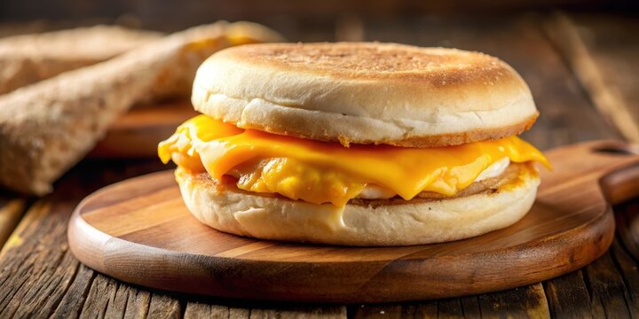 Sizzling egg and cheese sandwich on toasted English muffin , sandwich, morning meal,  sandwich
