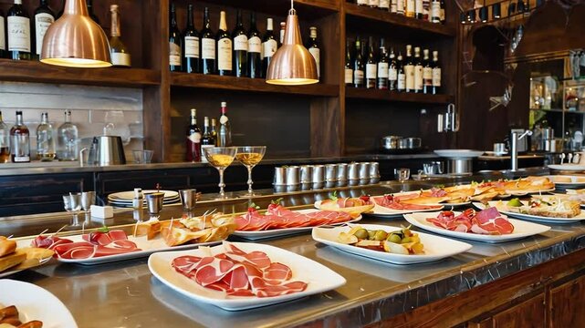 Pinchos and tapas in a Spanish bar.