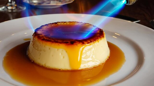 Flaming a creme brulee.