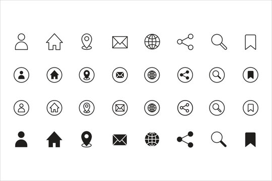 Monochrome Thin & Bold Black Icon Set