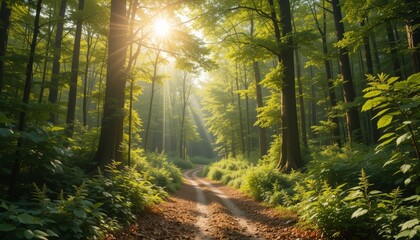 Obraz premium Forest Path On A Sunny Day