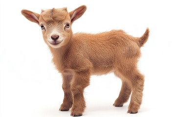 a baby goat standing on a white surface
