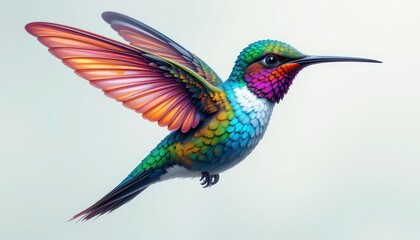 Obraz premium Vibrant Pixel Art Hummingbird In Flight Against A Soft Background