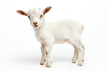 Obraz premium a small white goat standing on a white surface