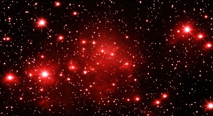 Red celestial stars illuminate a vast expanse of the dark cosmos