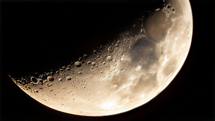 Naklejka premium Glowing Crescent Moon Showing Visible Craters Against Dark Background 