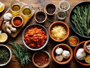 Exploring flavors with fresh ingredients and spices in a vibrant kitchen setup