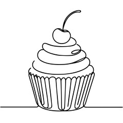 Elegant cupcake illustration with cherry on top in minimal style  