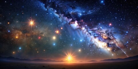 Dark celestial scene with vibrant stars shining in the sky at night, vastness, celestial body,  vastness, celestial body