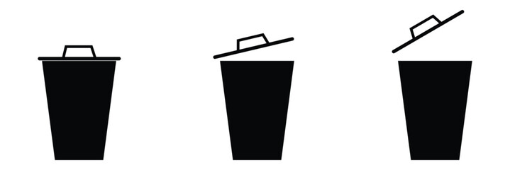 Trash can icon in black and white in round circle, Trash garbage can, bin waste vector, Suitable for Web Sites, Books, Cards, Apps . Vector Illustration .EPS 10 . 