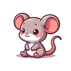 Fototapeta premium Cute Cartoon mouse Sitting on White Isolated Background 
