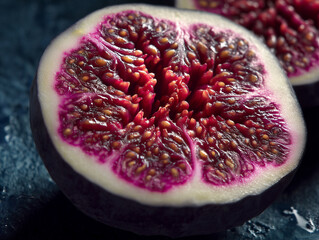 Exotic fruit close up textures captured sharply on dark surface.
